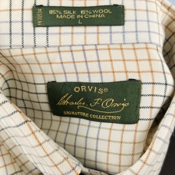 ORVIS Long Sleeve Tan Plaid Silk Wool Sz Large - Picture 8 of 8